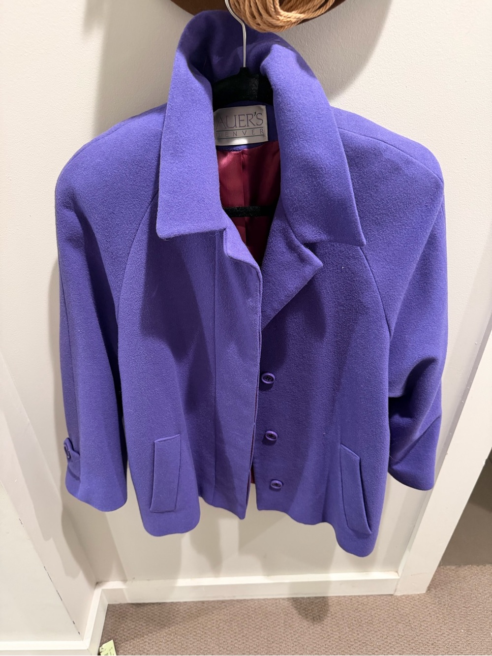 Vintage 80s Auer's Denver Purple Wool Swing Coat Women's M Union Made USA